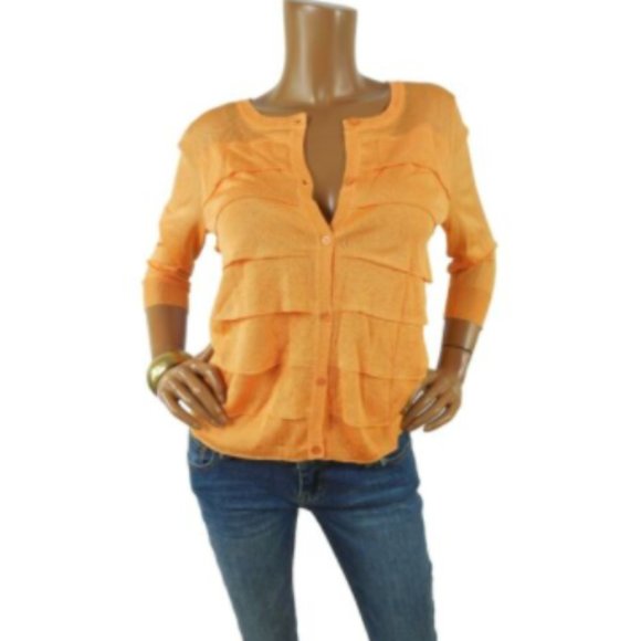 Talbots Tops - TALBOTS Top M NWT $89 Orange Button Down Cardigan Lightweight Mesh Layers